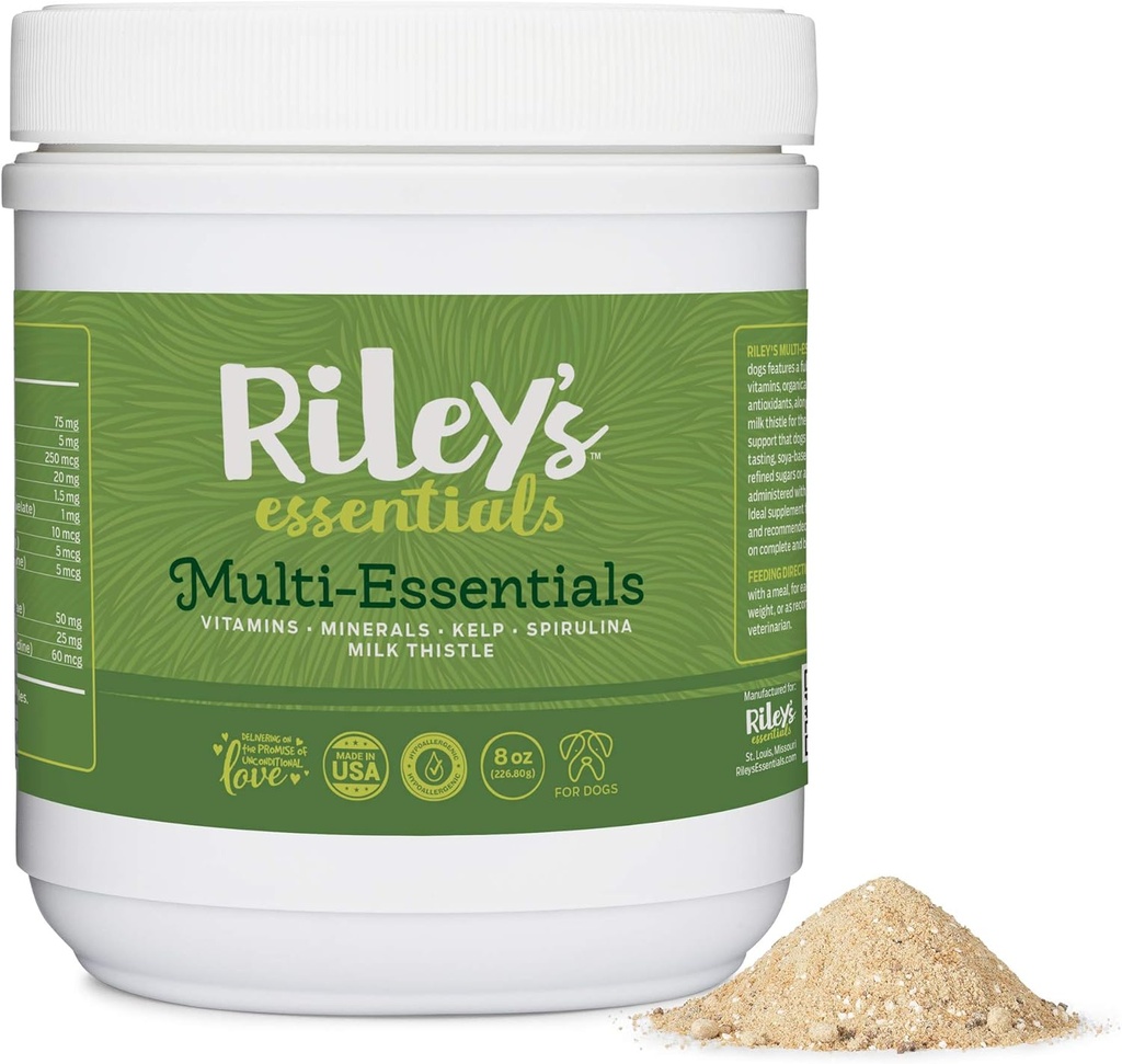 Riley's Multi-Essentials Multivitamin for Dogs - Βιταμίνες, Ορυκτά, Spirulina, Kelp, και Milk Thistle για Διατροφική Υποστήριξη - Puppy and Senior Dog Vitamins - 8oz Powder