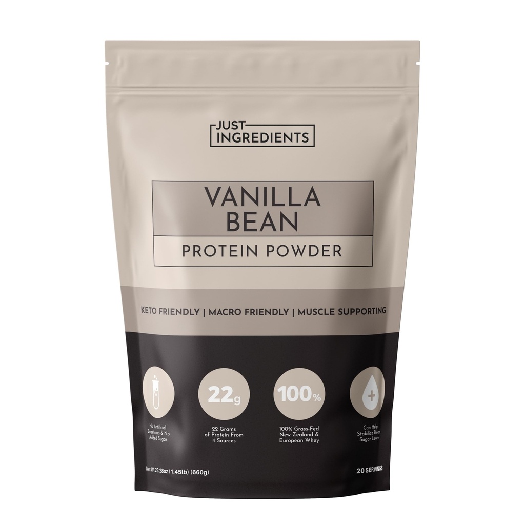 JUST INGREDIENTS Vanilla Bean protein Tozu – %100 Grass-Fed Whey & Organik Bitki Proteinleri ile 20Kaynak – Real Vanilla Bean & Cinnamon – Supports Muscle Recovery, Energy*