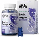Wild & Organic Brain Support Gummies - Focus Supplement w/Ashwagandha Root, B12, Ginkgo Biloba, Bacopa - Vegan Chews for Clarity & Verimlilik - 60 Beyin Gummies