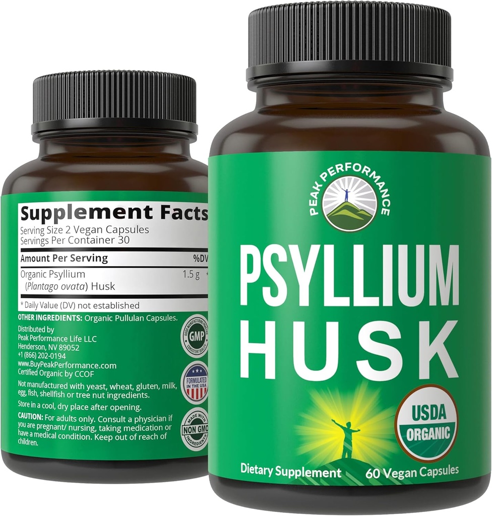 USDA Organik Psyllium Husk Vegan Capsules Organik Psyllium Husk Tohum. Gut. Digestive Prebiyotiks için Fiber Supplement. Pills for Digestion, Cabating olmadan. Tabletler