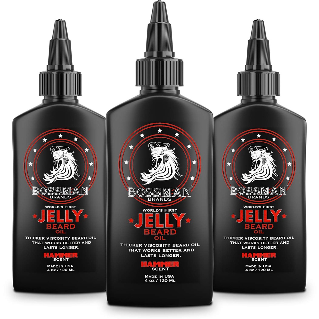 Patronman Jelly Beard Oil for Men - 3 Pack (12 oz in Total, Hammer Scent) – Softens, Moistizes & Conditions with Natural Materialss