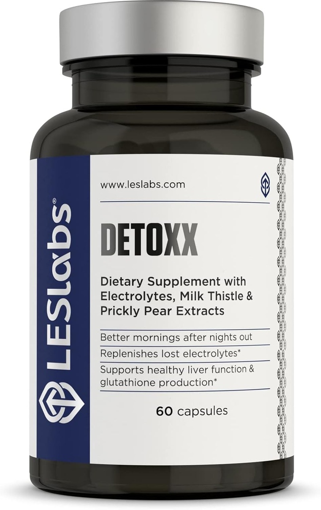 LES Labs DeToxx – Καλύτερα πρωινά & αποκατάσταση, υποστήριξη ήπατος, ηλεκτρολυτική συμπλήρωση και υποστήριξη γλουταθιόνης – Prickly Pear, γαϊδουράγκαθο γάλακτος & NAC – Συμπλήρωμα μη ΓΤΟ – 60 κάψουλες