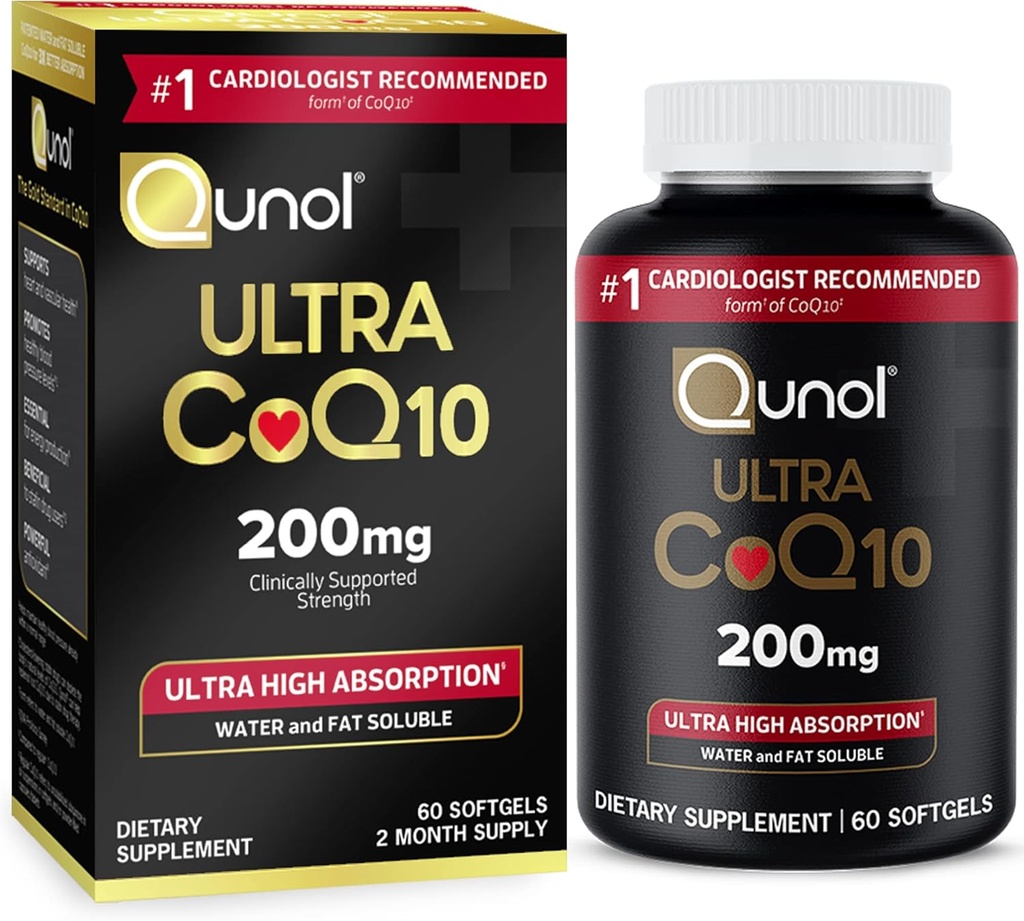 Qunol CoQ10 200 mg Softgels, Ultra CoQ10 - Ultra High Abors Coenzyme Q10 Supplements - Antioksi Supplement for Vascular and Heart Health & Energy Production - 2 Ay Supply - 60 Kont