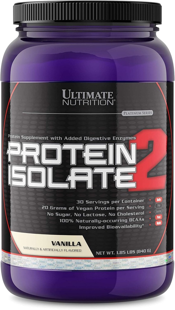 Ultimate Beslenme Vegan Plant Based Protein Isolate Toz - No Sugar and No Lactose - Proteinin 20 Gramleri BCAAs, Vanilla, 2 Pounds, Vanilla, 2 Pounds