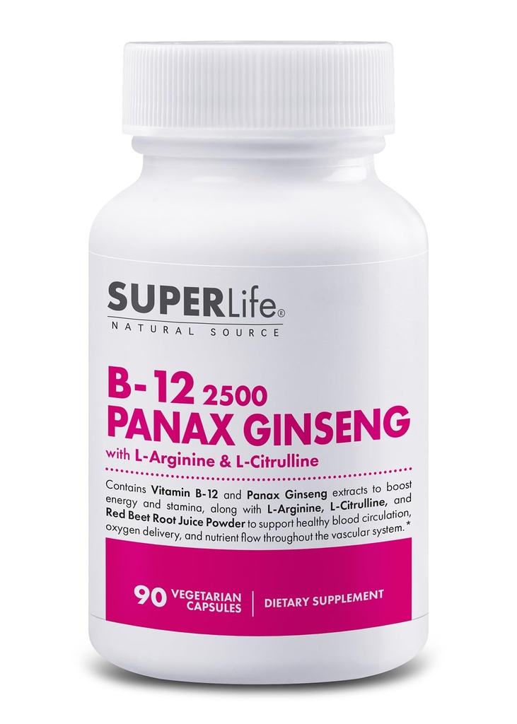 Fresh Start Vitamin B-12 2500 & Panax BTC L-Arginine & L-Citrulline - Güçlü Enerji ATM | Destekler Normal Kan Akış & Enerji Metabolism | Tamam - 90 Capsules