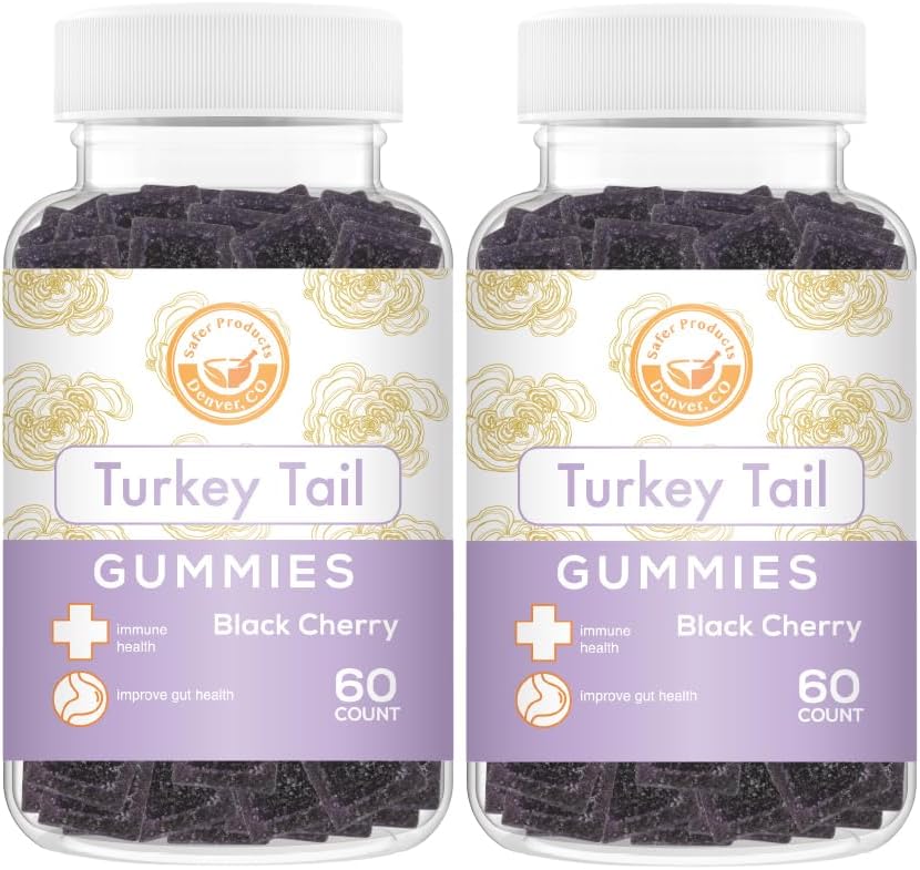 Türkiye Tail Mushroom Gummies - Immune Health and Gut Microbiome - Black Cherry Flavor - Vegan, Non-GMO, Gluten-Free, Gelatin Free - 120 Count