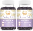 Türkiye Tail Mushroom Gummies - Immune Health and Gut Microbiome - Black Cherry Flavor - Vegan, Non-GMO, Gluten-Free, Gelatin Free - 120 Count