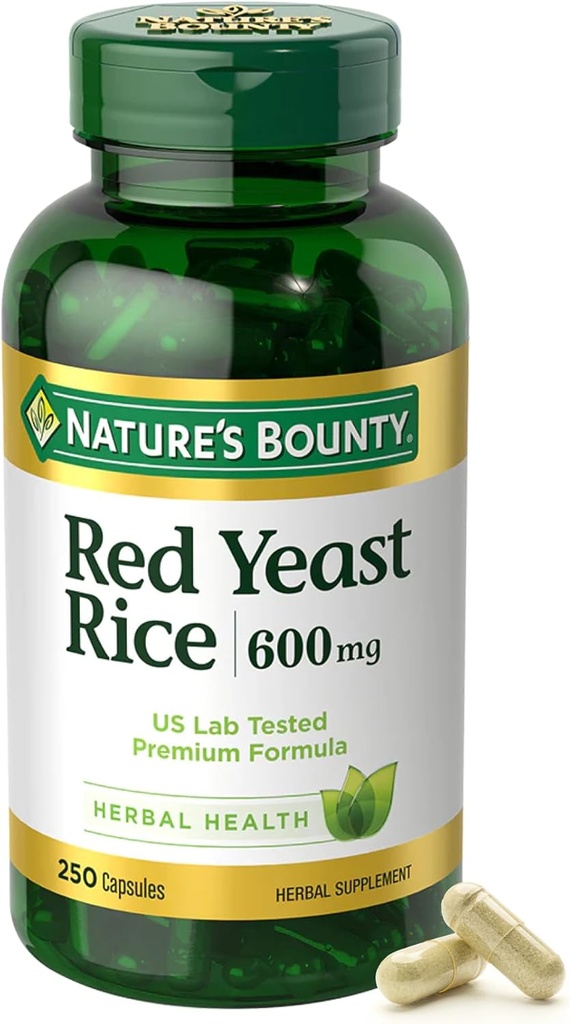 Nature's Bounty Red Yeast Rice, Herbal Supplement, 600mg, 250 Capsules