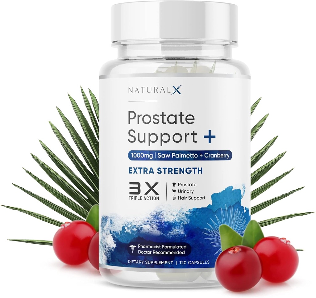 Erkekler için Prostate Health Supplement - Saw Palmetto FB Blocker with Cranberry for Bladder Health, Urinary Support, Frequent Urination, Prostate Care & Hair Growth (120 Capsules)