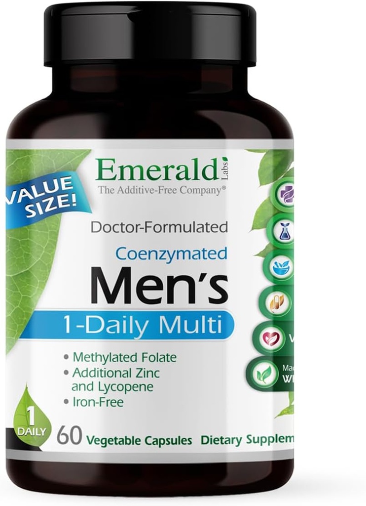 EMERALD LABS Men's 1 Daily Multi - Add-Free Men's Multivitamin - Lycopene, çinko, Vitamin D3, & More - Supports Bones, Prostate & Vision* - 60 Sebze Capsules