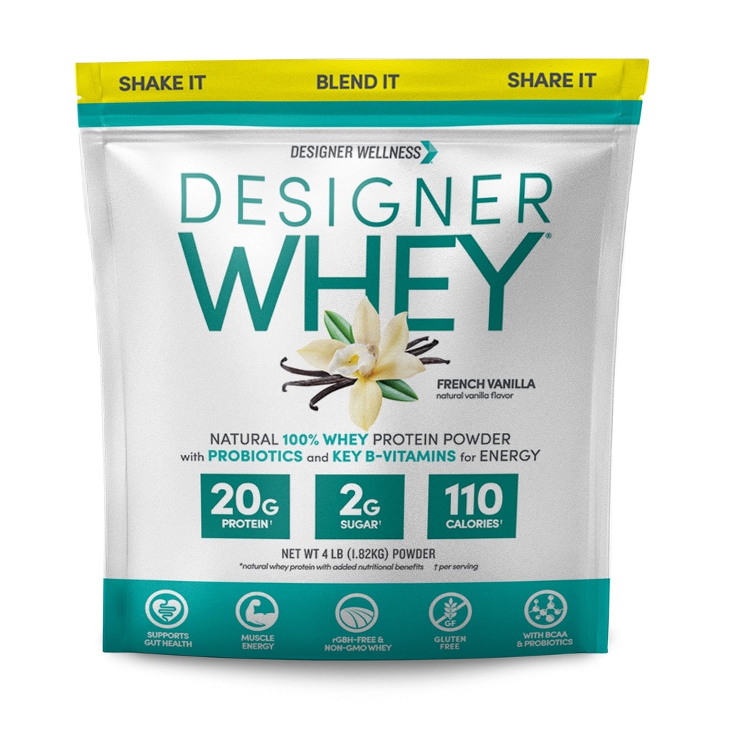 Tasarımcı Wellness, Tasarımcı Whey, Protein Toz Probiyotikleri, Fiber ve Key B-Vitamins for Energy, Gluten-Free, French Vanilla, 4 lb