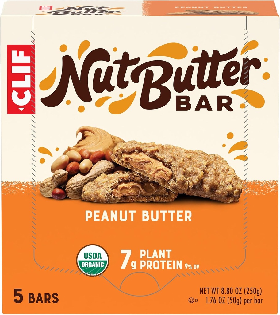 CLIF Butter Bar - Φυστικοβούτυρο - Γεμισμένες Ενεργειακές Ράβδοι - Μη ΓΤΟ - USDA Organic - Plant-based - Χαμηλή Γλυκαιμική - 1,76 oz. (5 Pack)