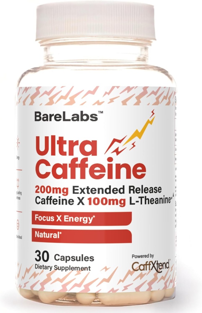 Χάπια Ultra Caffeine + 200mg Extended Release + L-Theanine for Energy & Focus + No Jitters, No Crash + Natural Caffeine Supplement - 30 Κάψουλες