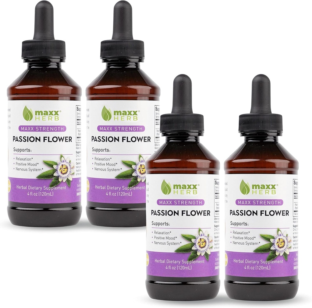 Maxx Herb Tutku Çiçeki - Max Strength Passion-Flower Sıvı Absorbs Daha Fazla Kapsüller için, Rahatlama ve Stres Yardımı, Alkol Özgür - 4 Şişe, 4 Oz Her (240 Hizmet)