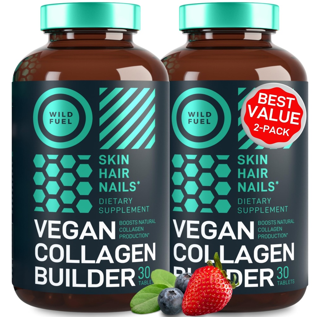 Vegan Collagen ATM Tabletleri - Cruelty-Free Vegan Collagen Supplements - Biotin, Organik Superfood, Plant Based Collagen Vitamins for Skin, Hair, Nails - 2Pack, 60 Vegeterian Collagen Boost Pills