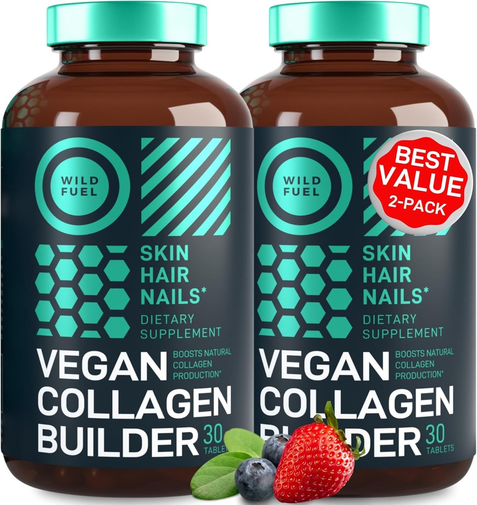 Vegan Collagen ATM Tabletleri - Cruelty-Free Vegan Collagen Supplements - Biotin, Organik Superfood, Plant Based Collagen Vitamins for Skin, Hair, Nails - 2Pack, 60 Vegeterian Collagen Boost Pills