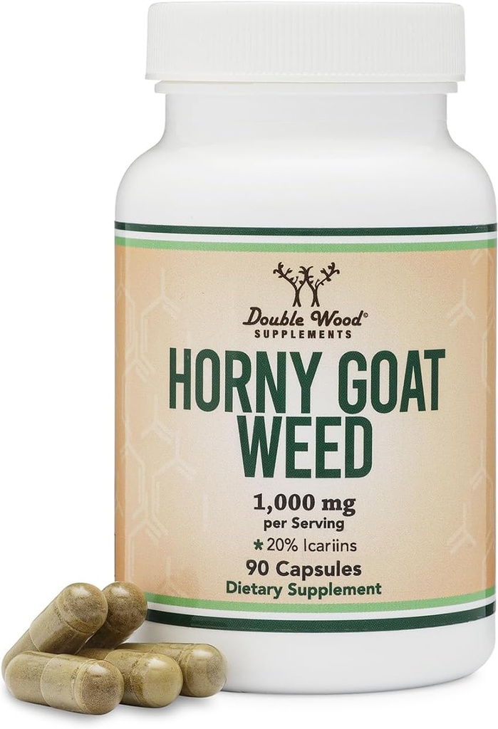 Horny Goat Biz Erkekler ve Kadınlar için - No Fillers (Max Strength Epimedium Std. to% 20 Icariins) hizmet başına 1000 mg, 90 Capsules (Male Enhancing Supplement) Double Wood