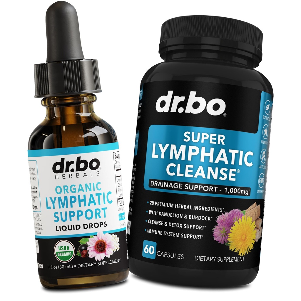 Lymphatic Drainage Supplements Drops & Pills - Organik Lymphatic Support Liquid Drops Cleanse Capsules with Echinacea, Ginger, Dandelion, Red Root Supplement Lymphage Node Detox Cleanse System