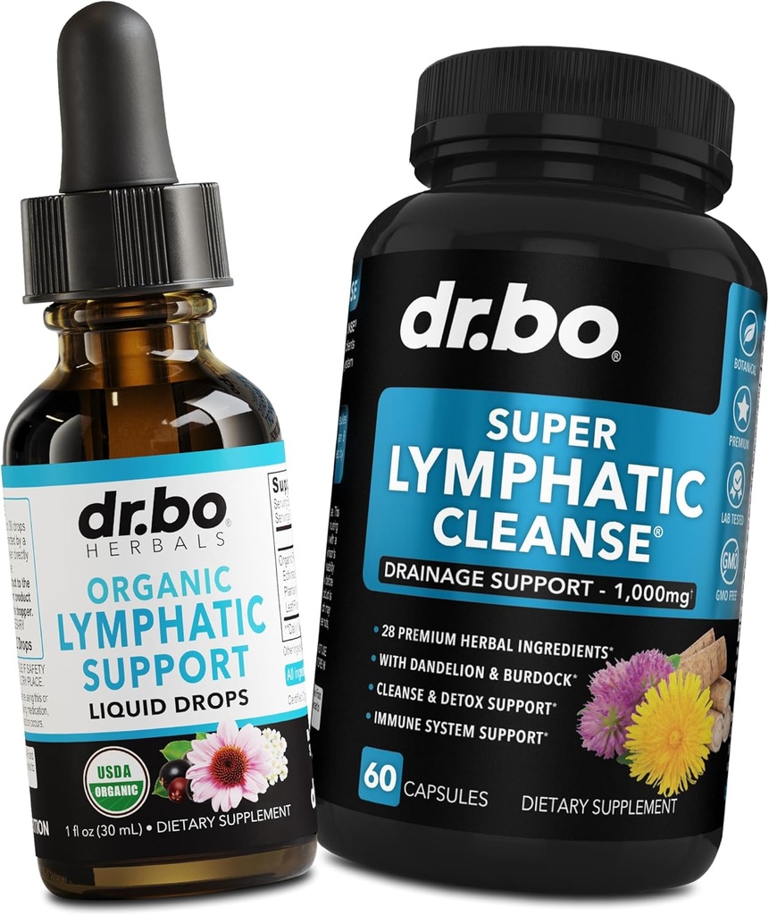 Lymphatic Drainage Supplements Drops & Pills - Organik Lymphatic Support Liquid Drops Cleanse Capsules with Echinacea, Ginger, Dandelion, Red Root Supplement Lymphage Node Detox Cleanse System