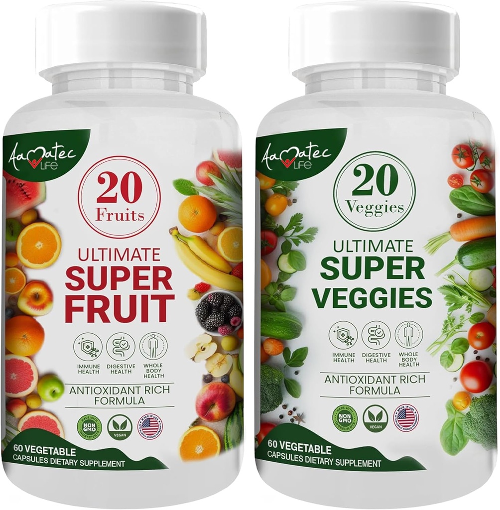 Aamatec Life Fruit and Veggies Supplements with 70 Fruits & Sebzes | Development Superfood Supplements for Men & Women | Diyet Beslenme Dengesi | Doğal Meyve ve Veggie Capsules 120 Capsules