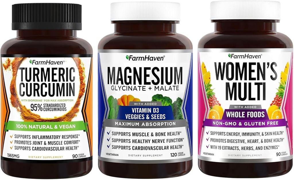 Farm Haven Magnezyum + Kadınlar için Multivitamin + Turmeric Curcumin with BioPerine Black Pepper
