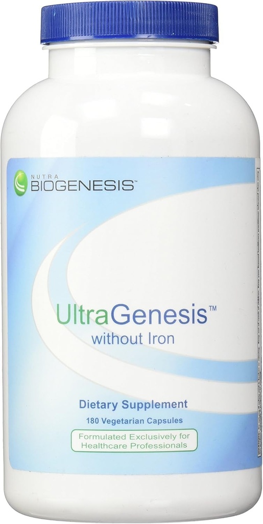 Nutra BioGenesis UltraGenesis - Kadınlar ve Erkekler için Demir Olmadan Çokvitamin, Vitamin A, C, D, E ve Minerals Kalsiyum, çinko + Daha Fazla, Bitki Temel - 180 Vegan Capsules