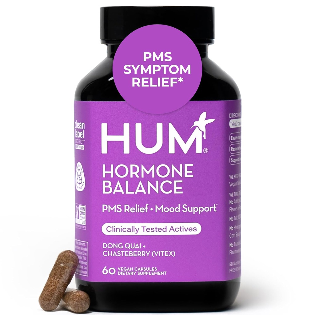 HUM Hormonları Kadınlar için Denge, Kadın Sağlığı Chasteberry & Dong Quai ile Tamam, PMS Belirtileri için Destek, Cramps, Irritability, Hormonal Denge, Aylık Destek, 60 Capsules