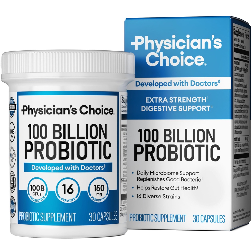 Doktor'un CHOICE 100 Milyar Gelişmiş Probiyotik - 16 Strains + Organik Prebiyotikler - Digestive & Gut Health - Supports Occasional Constipation, Diarrhea, Gas & Bloating - Women & Men