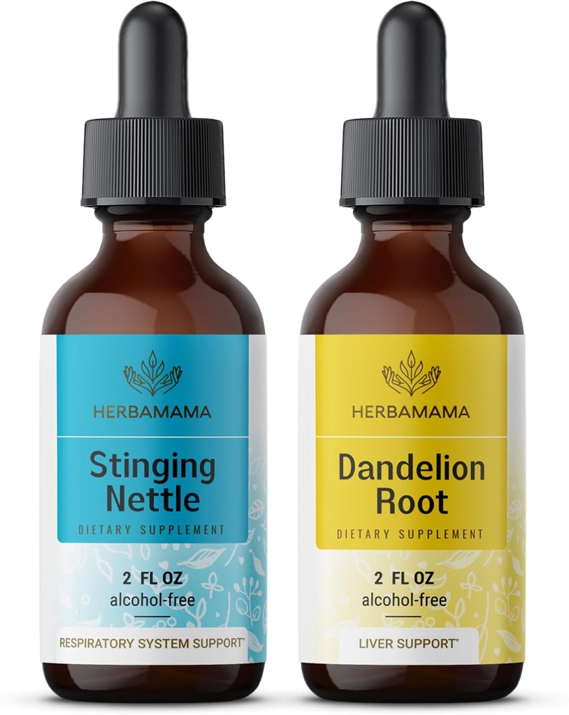 HERBAMAMA Herbal Liquid Drops Kit - Nettle & Dandelion Root Tincture 2 fl oz - Vegan, Non-GMO, Sugar & Alkol-Free - 2 Pack