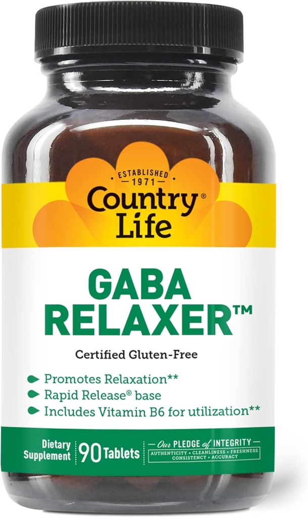 Country Life GABA Relaxer – 90 Tabletler | Hızlı Yayın Formülü Rahatlama, Stres ve Uyku Desteği | GABA, Amino Asits & B Vitaminleri | Sertifikalı Vegan, Gluten-Free, Non-GMOMO