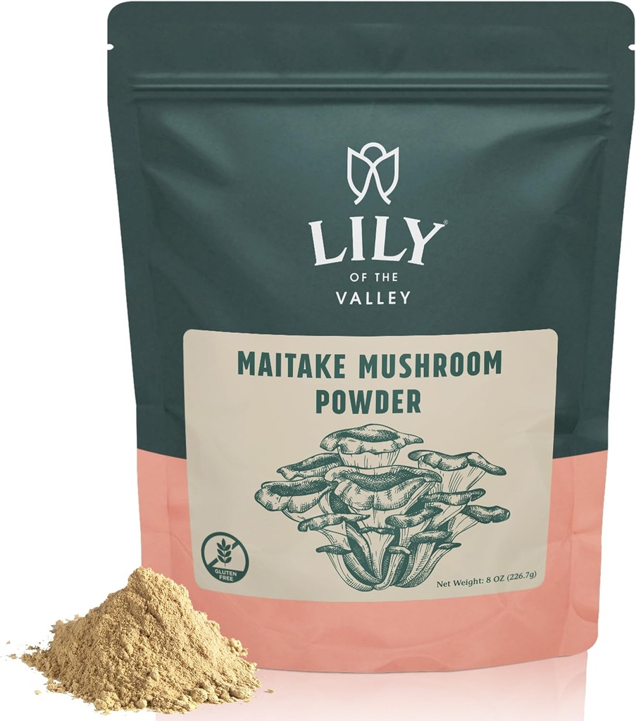 LILY OF THE VALLEY Maitake Mushroom Powder - Grifola Frondosa - Great for Coffee & Smoothies - Vegan & Gluten-Free - Packed in Resealable Pouch (4oz, 113g)