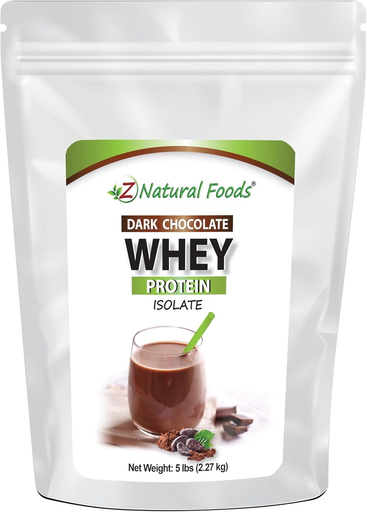 Z Natural Foods Απομονωμένη πρωτεΐνη ορού γάλακτος σκούρα σοκολάτα, φυσική σκόνη πρωτεΐνης με Zero Sugar, εμπλουτισμένη με ζωτικές πρωτεΐνες για την ενίσχυση της ενέργειας και απώλεια βάρους, χωρίς γλουτένη, μη GMO, 5 lbs
