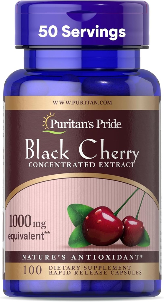 Puritan's Pride Black Cherry Concentred Extract 250 mg (1000mg Ισοδύναμο), Συμπλήρωμα διατροφής για τη Γενική Ευεξία και Υγιεινό τρόπο ζωής*, 50 Day Supply, 100 Rapid Release Capsles