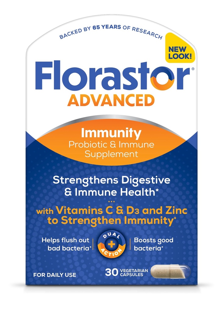 Florastor Select Immunity Boost Daily Probiotic & Immune Support Supplement for Women and Men, Saccharomyces Boulardii CNCM I-745 Plus ψευδάργυρος, βιταμίνη C & D3 (30 κάψουλες)