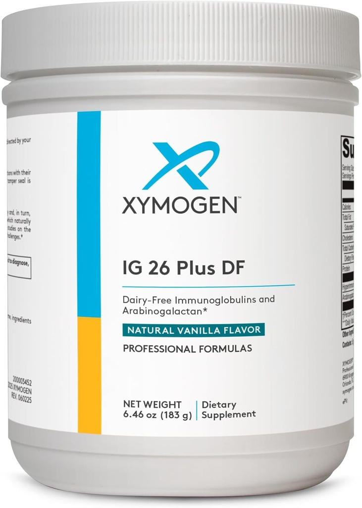 XYMOGEN IG 26 Plus DF - Süt Free Immunoglobulin Toz + IgY Max Hyperimmunized Egg - The Intestinal Health, Cytokine Balance, Muscle Performance + Recovery - Vanilla Flavor (6.46 oz)