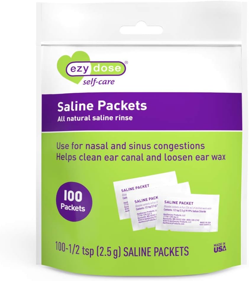 EZY DOSE Saline Nasal Rinse Packets, Bireysel olarak Sinus Refill Packets, Nasal Relief, 100 Count, ABD'de Yapılan
