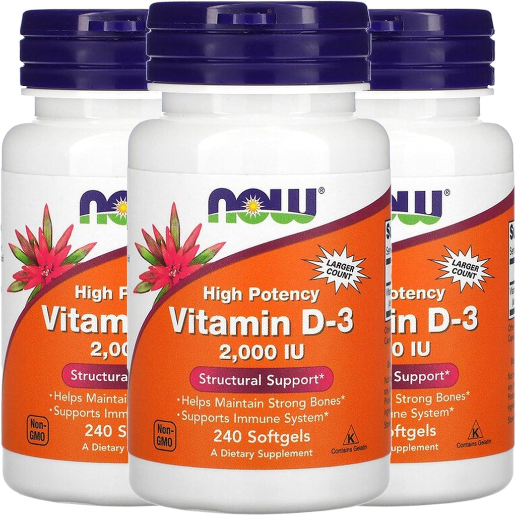 Τώρα Τρόφιμα τώρα Τροφές Βιταμίνη D-3, 50 mcg (2.000 IU), 240 Softgels, 3 Pack