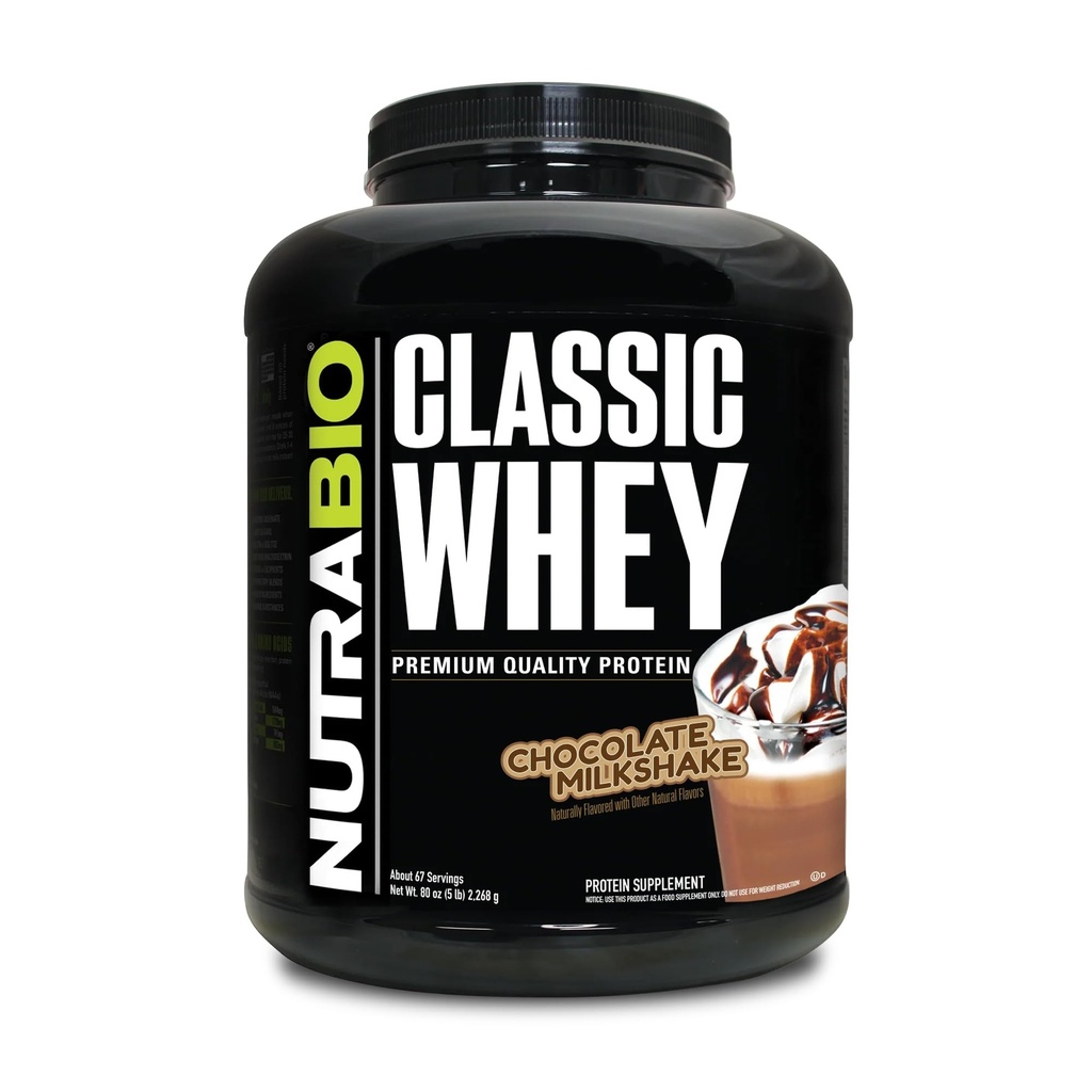 NutraBio Classic Whey Protein Toz- Full-Spectrum Amino Asit Profil - No Fillers, Yapay Renkler, Preservatifler - Low Glycemic Index - Chocolate Milkshake, 5 Pounds