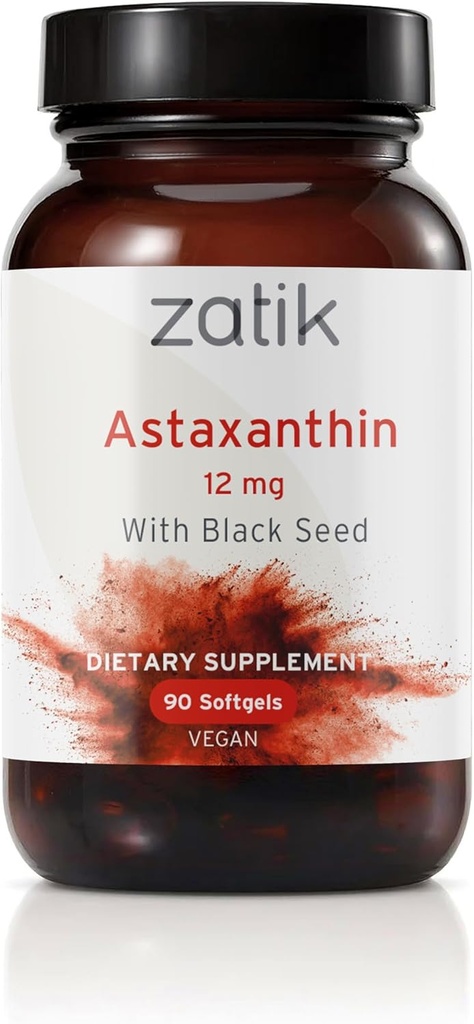 Zatik Doğallar - Organik Siyah Tohum ile Astaxanthin 12mg, Antioksi, 90 Vegan Softgels