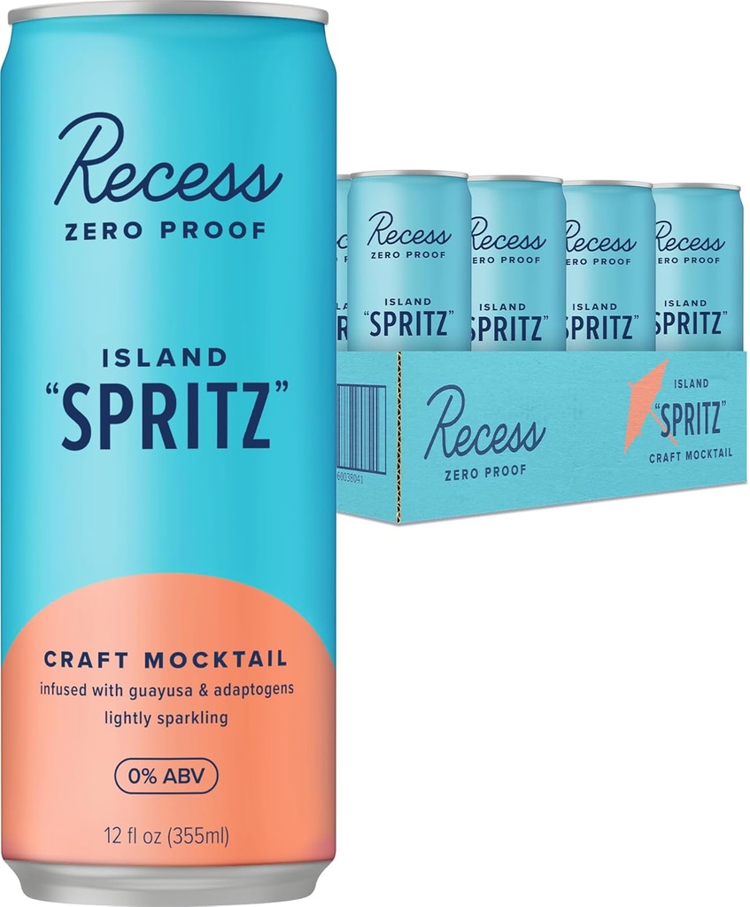 Recess Zero Proof Craft Mocktails, Αλκοόλ Δωρεάν Ποτά, με Adaptogens, Αντικατάσταση Μη Αλκοολικών Ποτών, Mixer, Εορτασμός, Κόμμα, (Νησί Spritz, 12oz, Συσκευασία των 12)