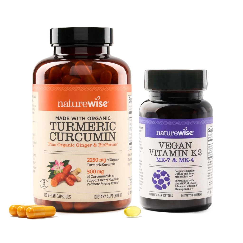 NatureWise Curcumin Turmeric 2250 mg with BioPerine & Vegan Vitamin K2 MK-7 100mcg and MK4 500mcg - 180 & Count 90 Softgels