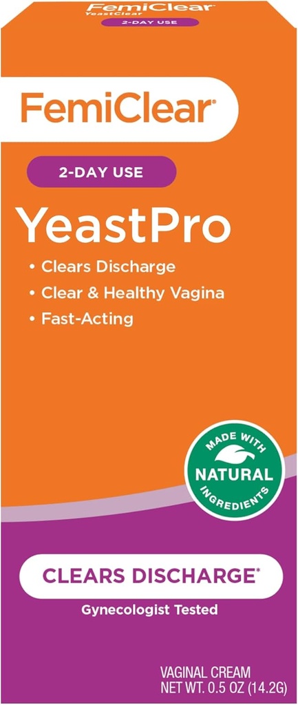 FemiClear YeastPro Cream, Clears Discharge, Fast-Acting, Made with Natural Ingredients, Gynecologist Tested, 0.5oz Cream