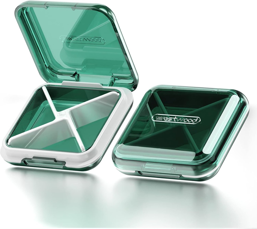 DUBSTAR Günlük Pill Organizer,4 Karşılaştırmalı Seyahat Küçük Pill Vakası, Vitaminleri tutmak için Purse Pocket için Pill Box,Cod Liver Oil,Supplements and Drug (Green)
