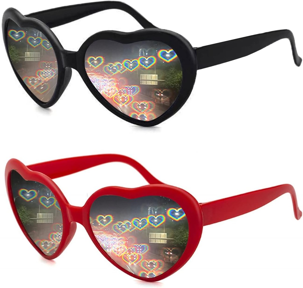 2 Pack Heart Formd Diffraction for Women, Heart Effects Suncames Valentines Day Aksesuarları için Mükemmel, Rave Party, Düğün Partisi, Müzik Evening, Fireworks Shows.