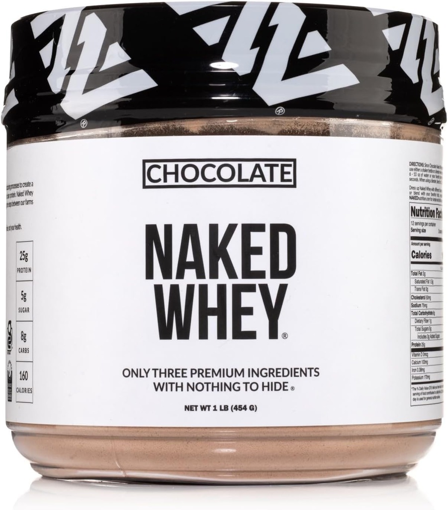 NAKED Chocolate Whey 1LB - All Natural Grass Fed Whey Protein Toz, Organik Cacao ve Coconut Şeker - Hayır GMO, Hayır Soy ve Gluten Ücretsiz, Yardım Büyüme ve Kurtarma - 12 Hizmetler