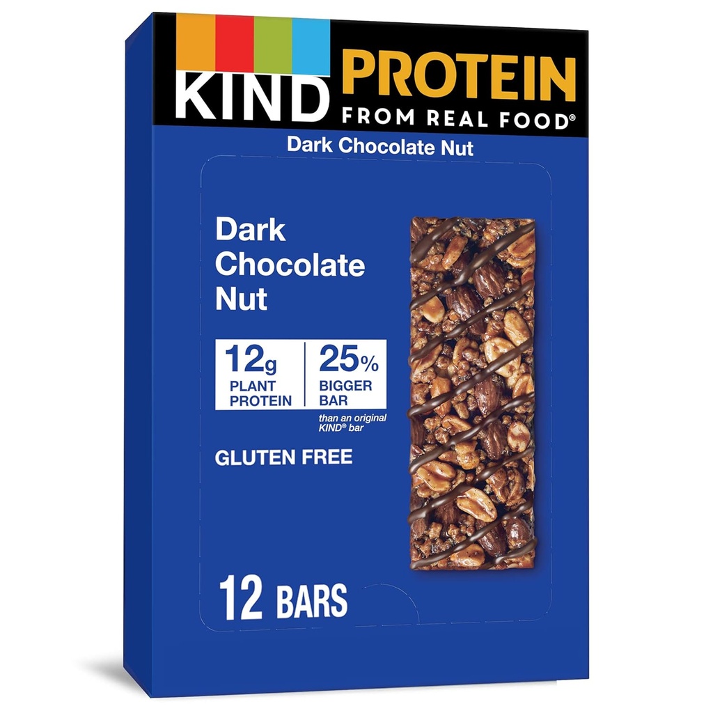 KIND Protein Snack Bar, Dark Chocolate Nut, Sağlıklı Snacks, Gluten Free, 12g Plant Protein, 12 Kont