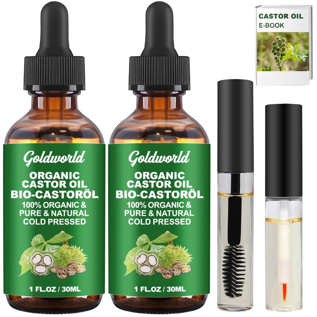 Castor Oil Organic ve Pure Cold Pressed Unrefined Eyelash Büyüme Serum, Hexane Free Glass Şişe Lash, Kadınlar için Noel Hediyeleri