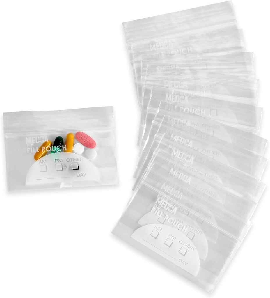 Pill Pouch Çanta - (100'ün paketi) 4' x 2.75" - 3 Mil BPA-Free, Poly Bag Peel Pills Baggies, Daily AM PM Travel Medicine Organizer Storage Pouches, Best Clear Reusable with Write-on Etiketler
