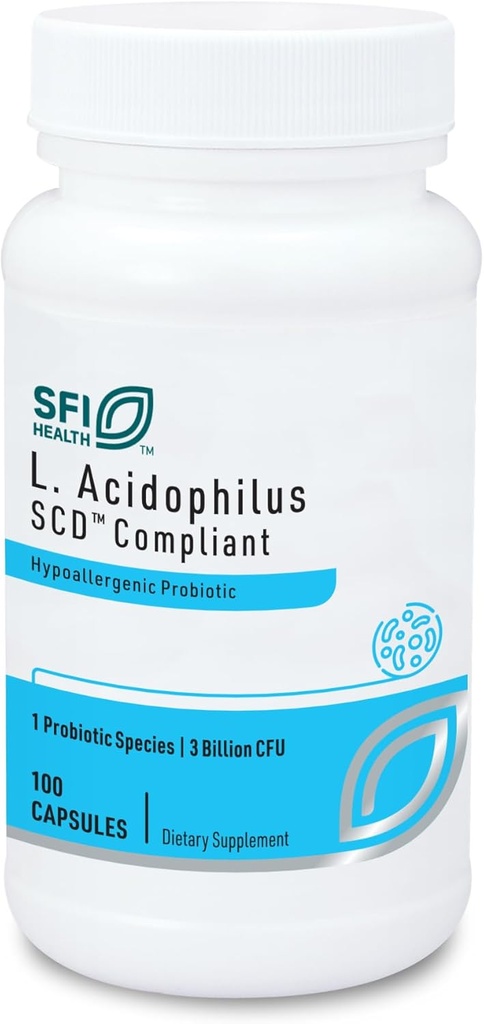Klaire Labs SFI Health L. Acidofilius - 3 Milyar CFU Lactobacillus Probiyotik, Pure SCD Compliant Formula for Men & Women, Hipoallergenic & Non-Dairy (100 Capsules)