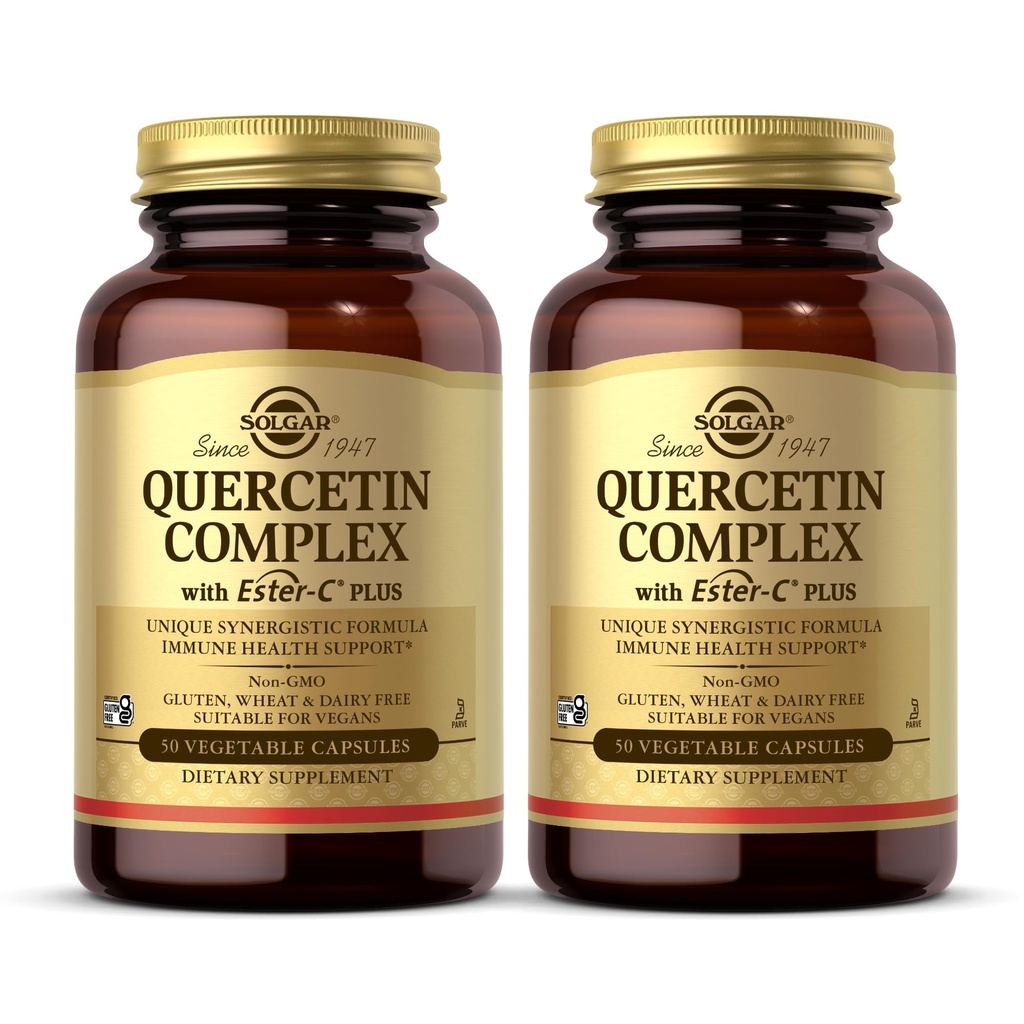 Solgar Quercetin Complex με Ester-C Plus - 50 κάψουλες λαχανικών, συσκευασία των 2 - ανοσοποιητική υποστήριξη - Απαλό για το στομαχικό βιταμίνη C - μη-GMO, Vegan, χωρίς γλουτένη, Kosher - 50 Σύνολο σερβιρίσματος